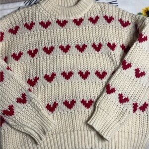 SHEIN Cream and Red Heart Sweater